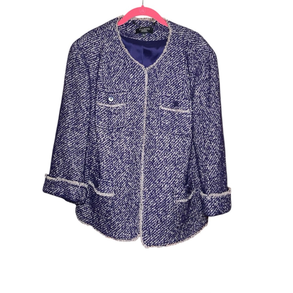 Talbots Women Plus Tweed Wool Blend Open Blazer Jacket Sz 20W Classic